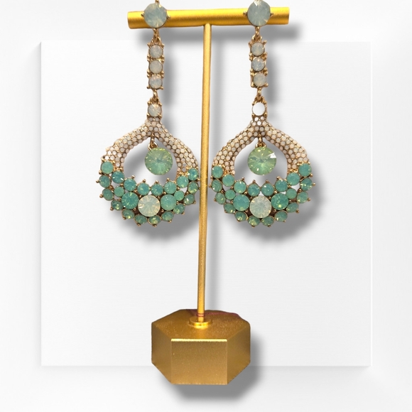 Oversized dang Cocktail Crystal Rhinestone Wedding Prom Earrings Gold Opal Mint - Picture 6 of 8
